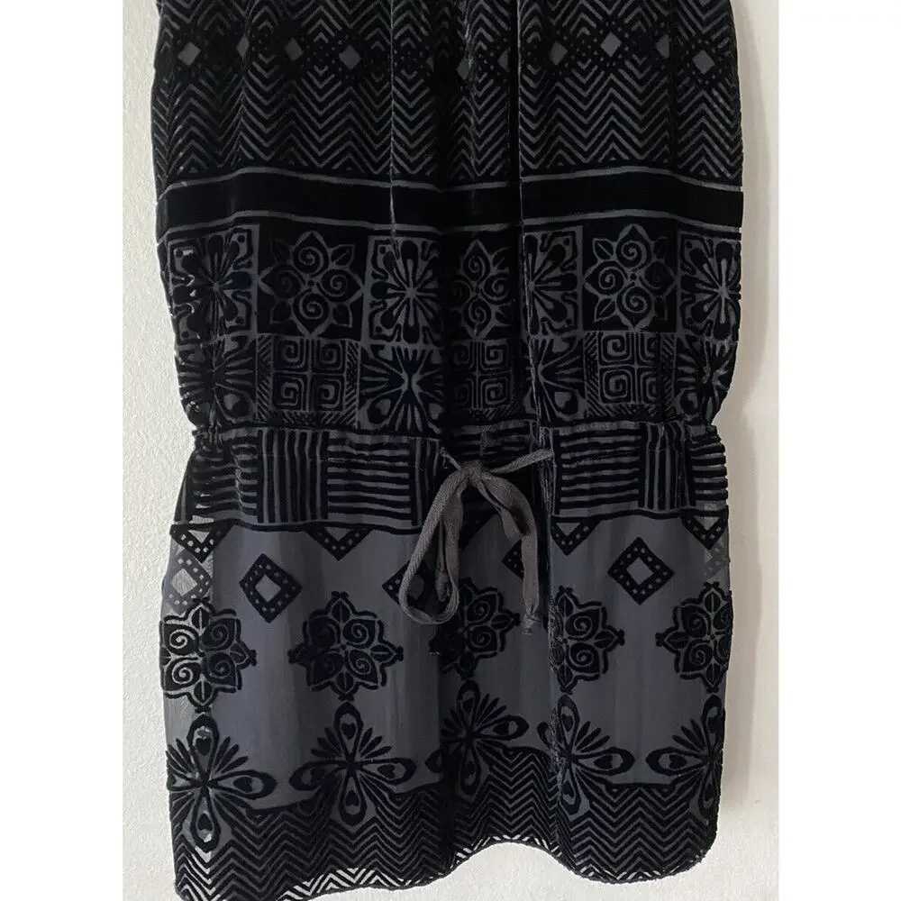 Free People FP Size 2 Black Velvet Burnout Tunic Top‎ Sequin Trim Dark Romantic